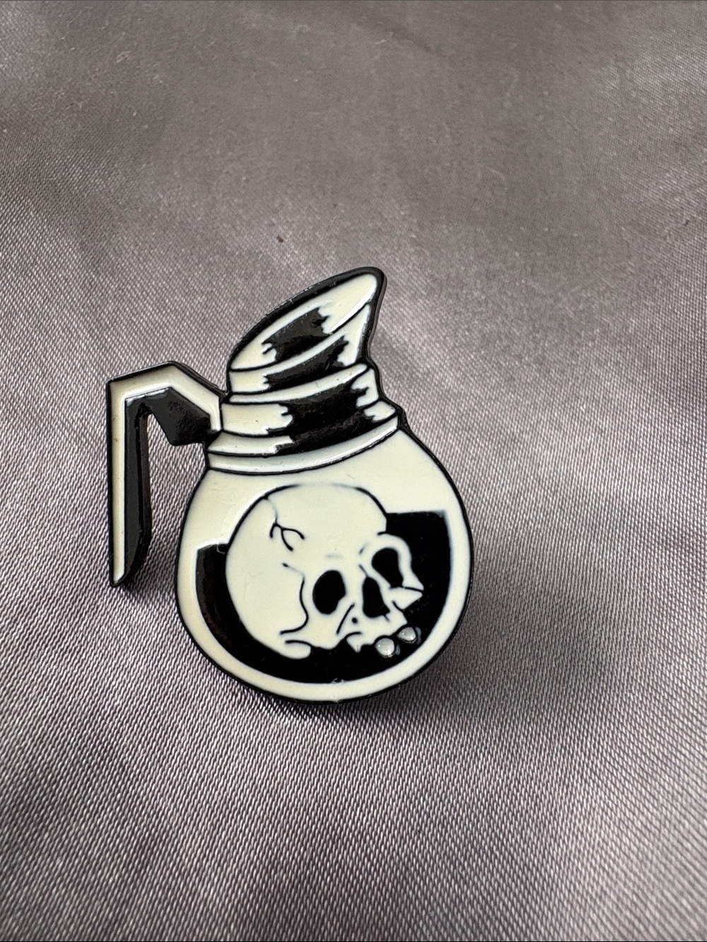 Skull Coffee Pot Enamel Pin - Black and White